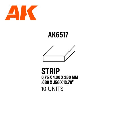 AK Interactive Styrene Strip - 0.75 x 4.00 x 350mm x 10 Units | 8435568313118