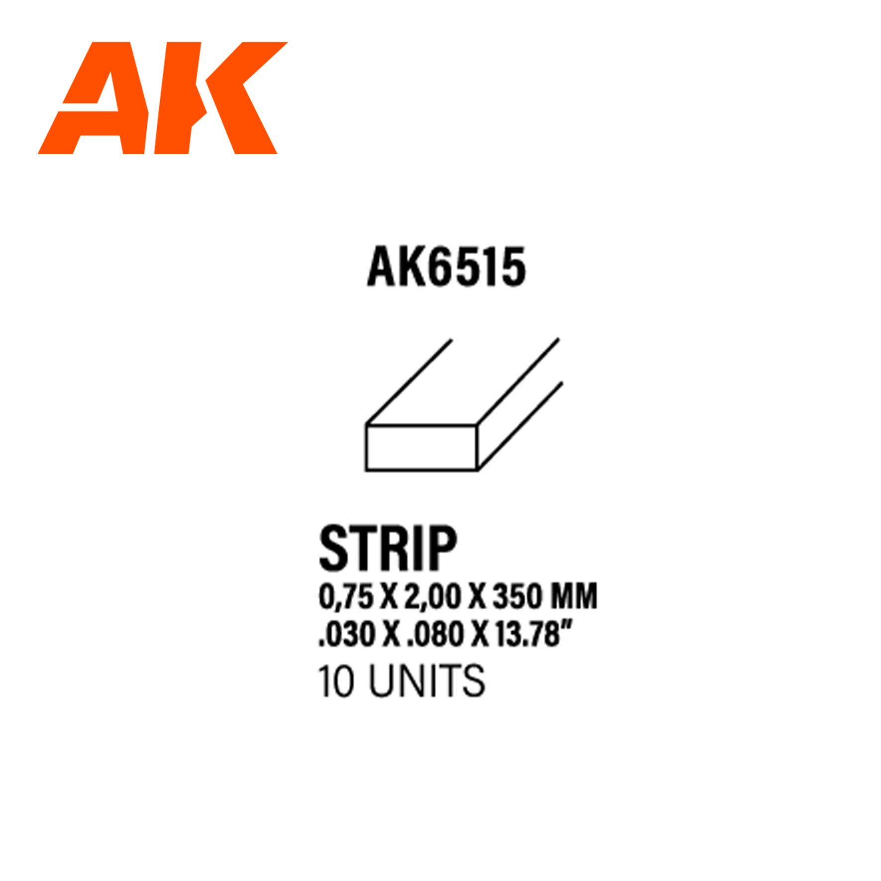 AK Interactive Styrene Strip - 0.75 x 2.00 x 350mm x 10 Units | 8435568313095