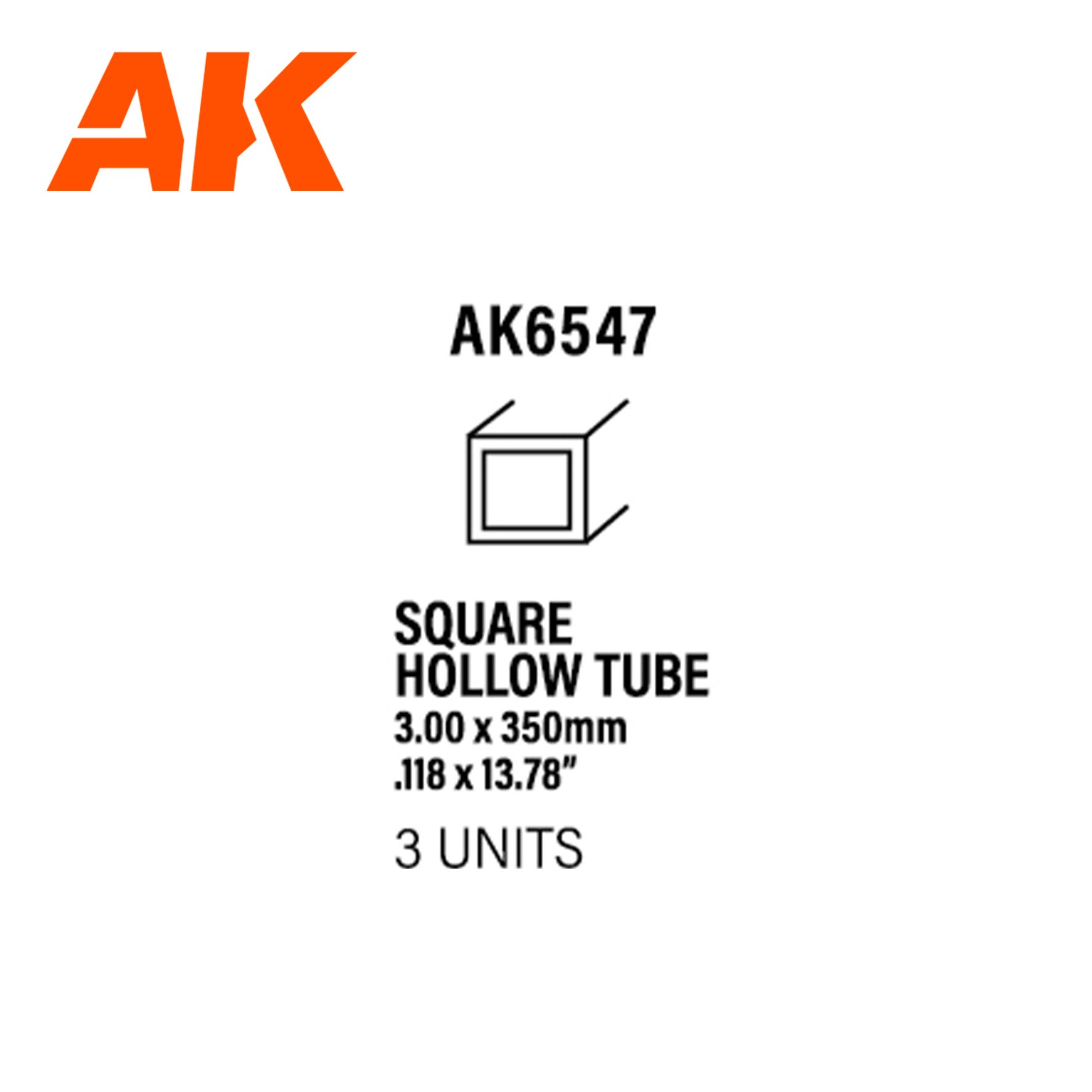 AK Interactive Square Hollow Tube - 3.00 x 350mm x 3 Units | 8435568313415