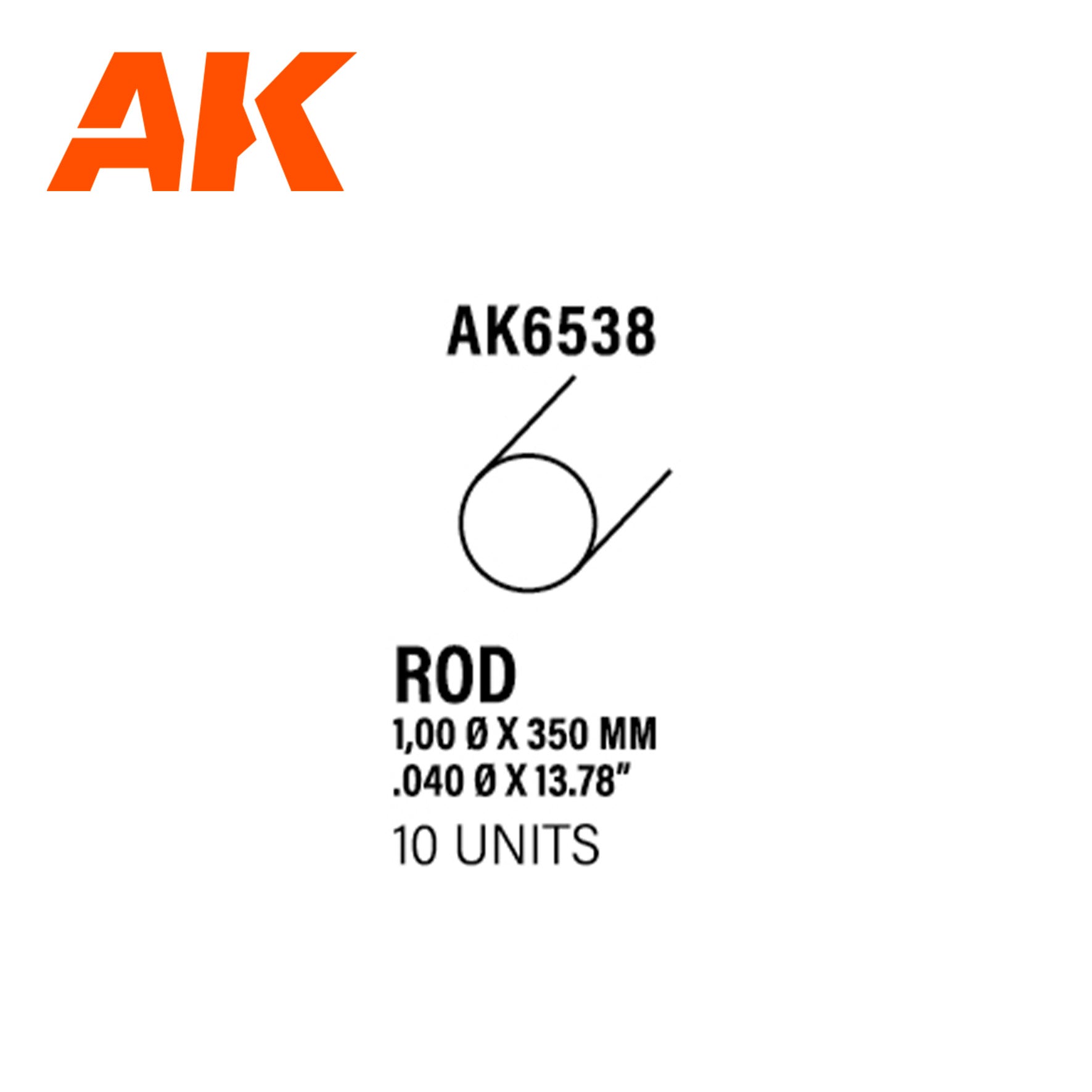 AK Interactive Styrene Rod - 1.00 Diameter x 350mm x 10 Units | 8435568313323
