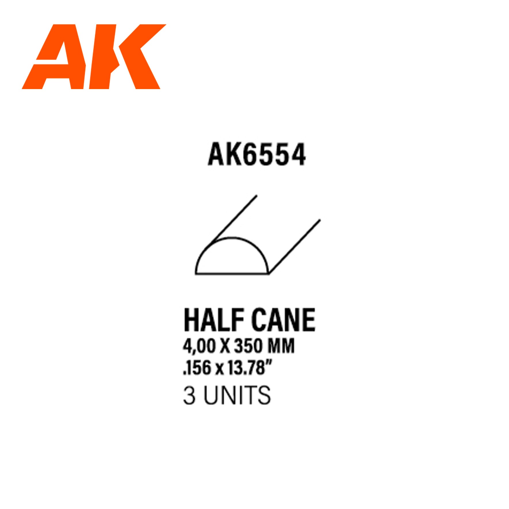 AK Interactive Styrene Half Cane - 4.00 x 350mm x 3 Units | 8435568313484