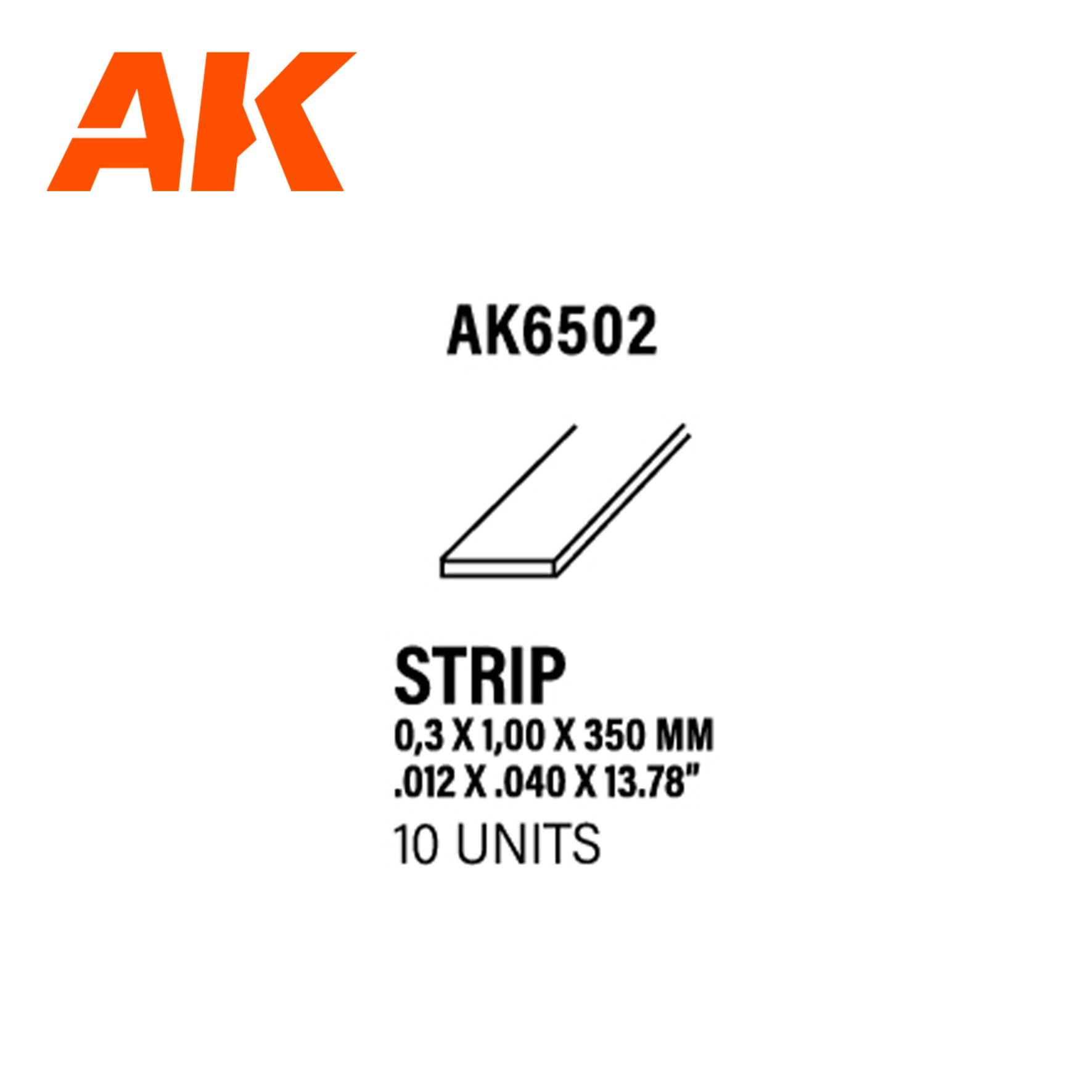 AK Interactive Styrene Strip - 0.30 x 1.00 x 350mm x 10 Units | 8435568312968