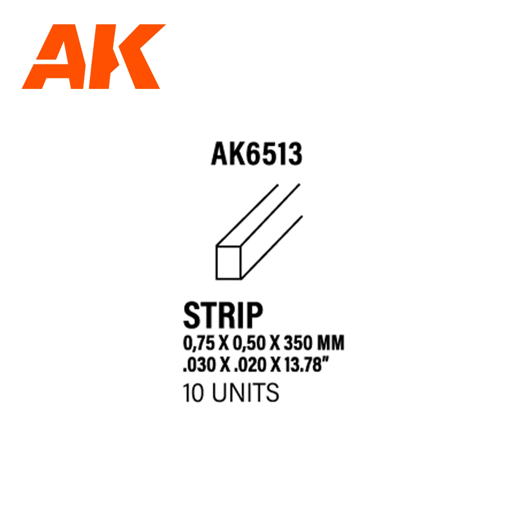 AK Interactive Styrene Strip - 0.75 x 0.50 x 350mm x 10 Units | 8435568313071