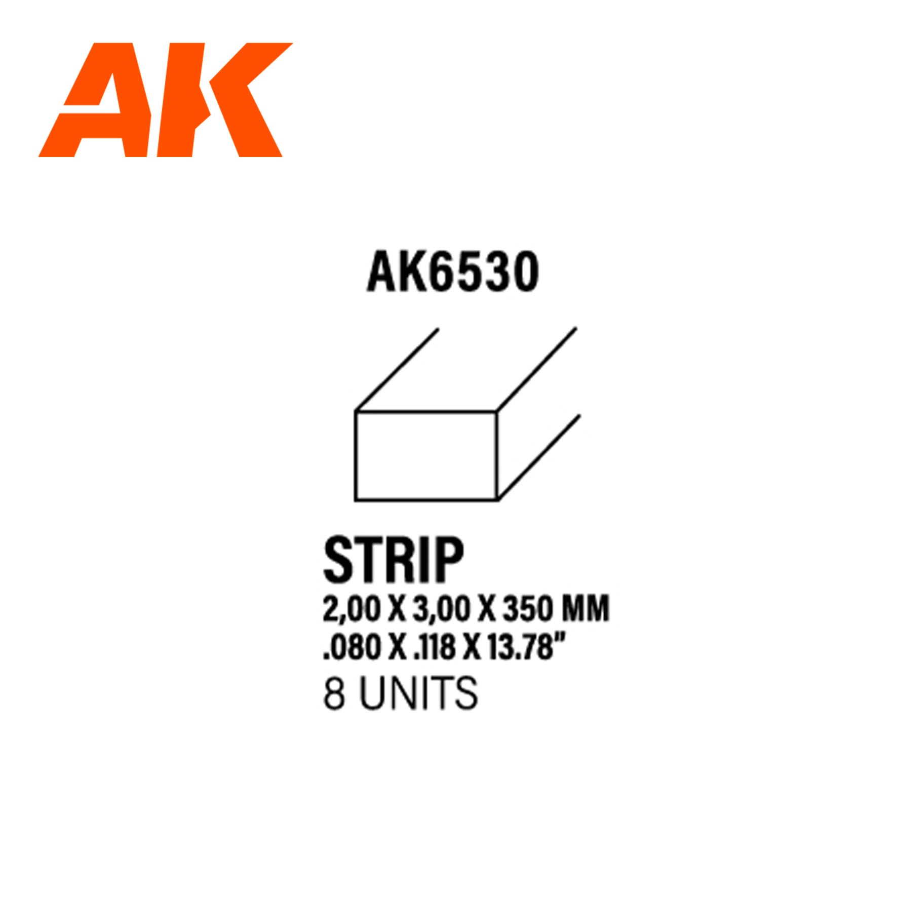AK Interactive Styrene Strip - 2.00 x 3.00 x 350mm x 8 Units | 8435568313248