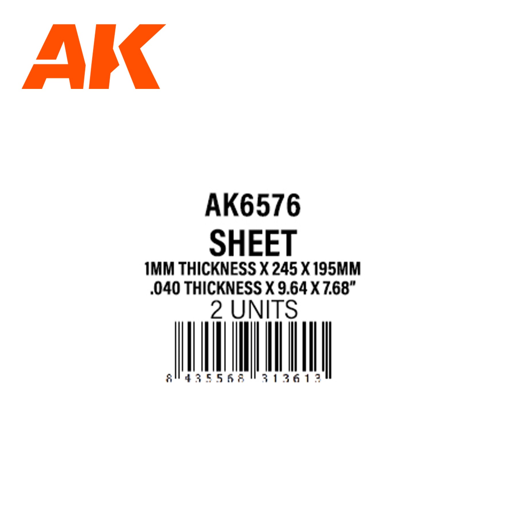 AK Interactive Styrene Sheet - 1.0mm Thickness x 245 x 195mm x 2 Units | 8435568313613