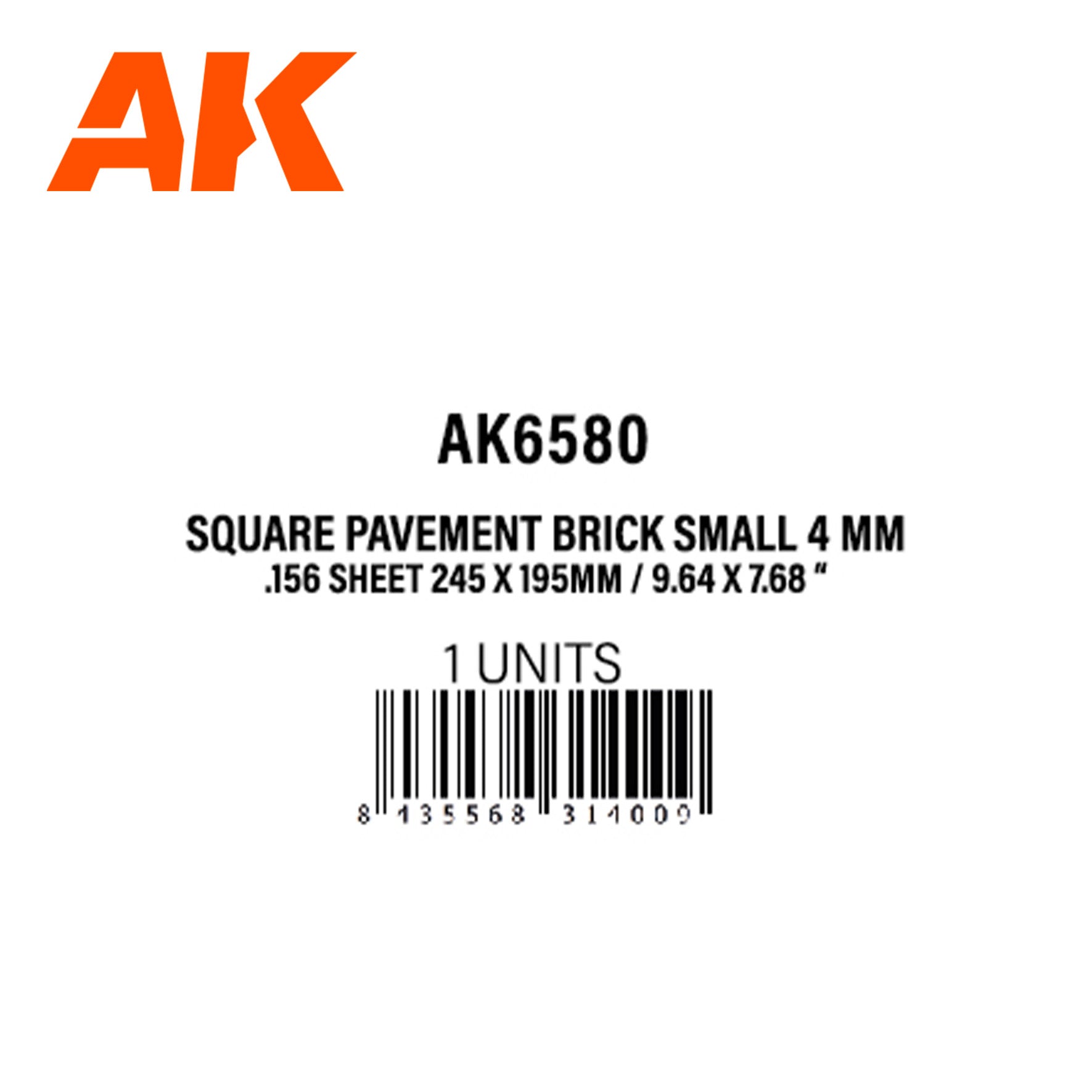 AK Interactive Textured Styrene Sheet - Square Pavement Brick Small - 245 x 195mm x 1 Unit | 8435568314009