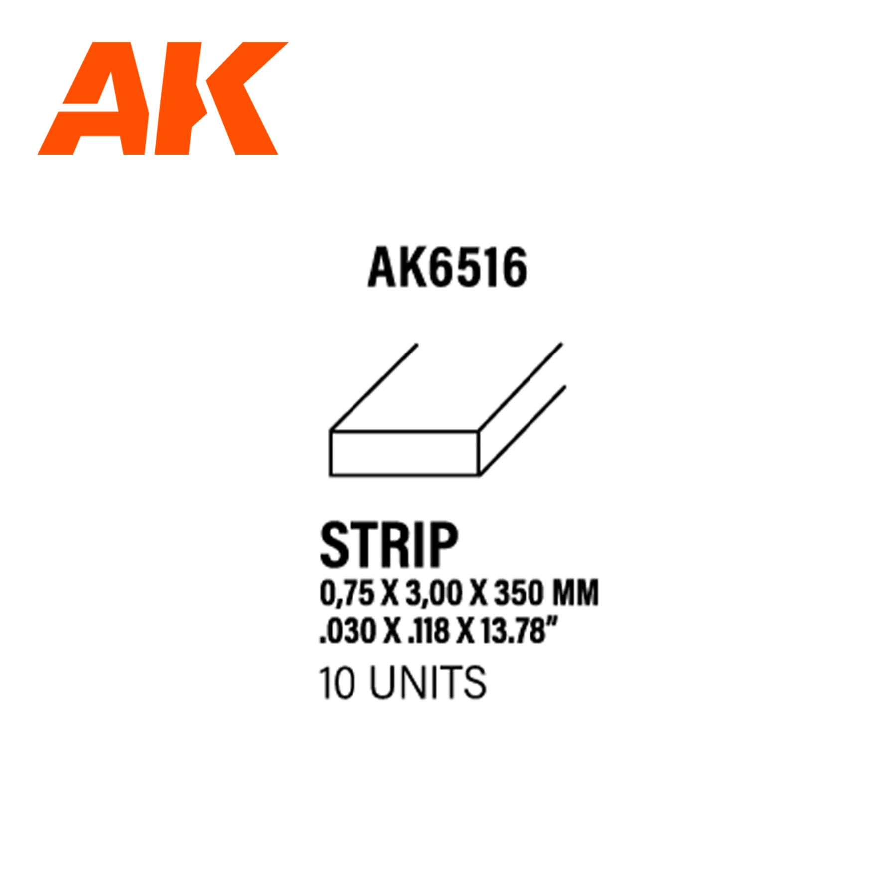 AK Interactive Styrene Strip - 0.75 x 3.00 x 350mm x 10 Units | 8435568313101