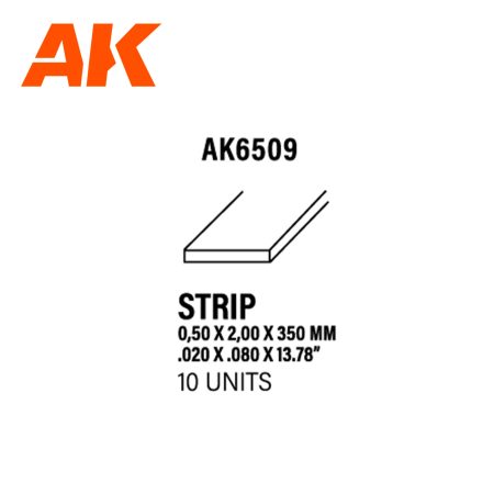 AK Interactive Styrene Strip - 0.50 x 2.00 x 350mm x 10 Units | 8435568313033