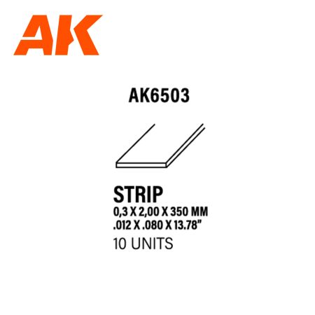 AK Interactive Styrene Strip - 0.30 x 2.00 x 350mm x 10 Units | 8435568312975