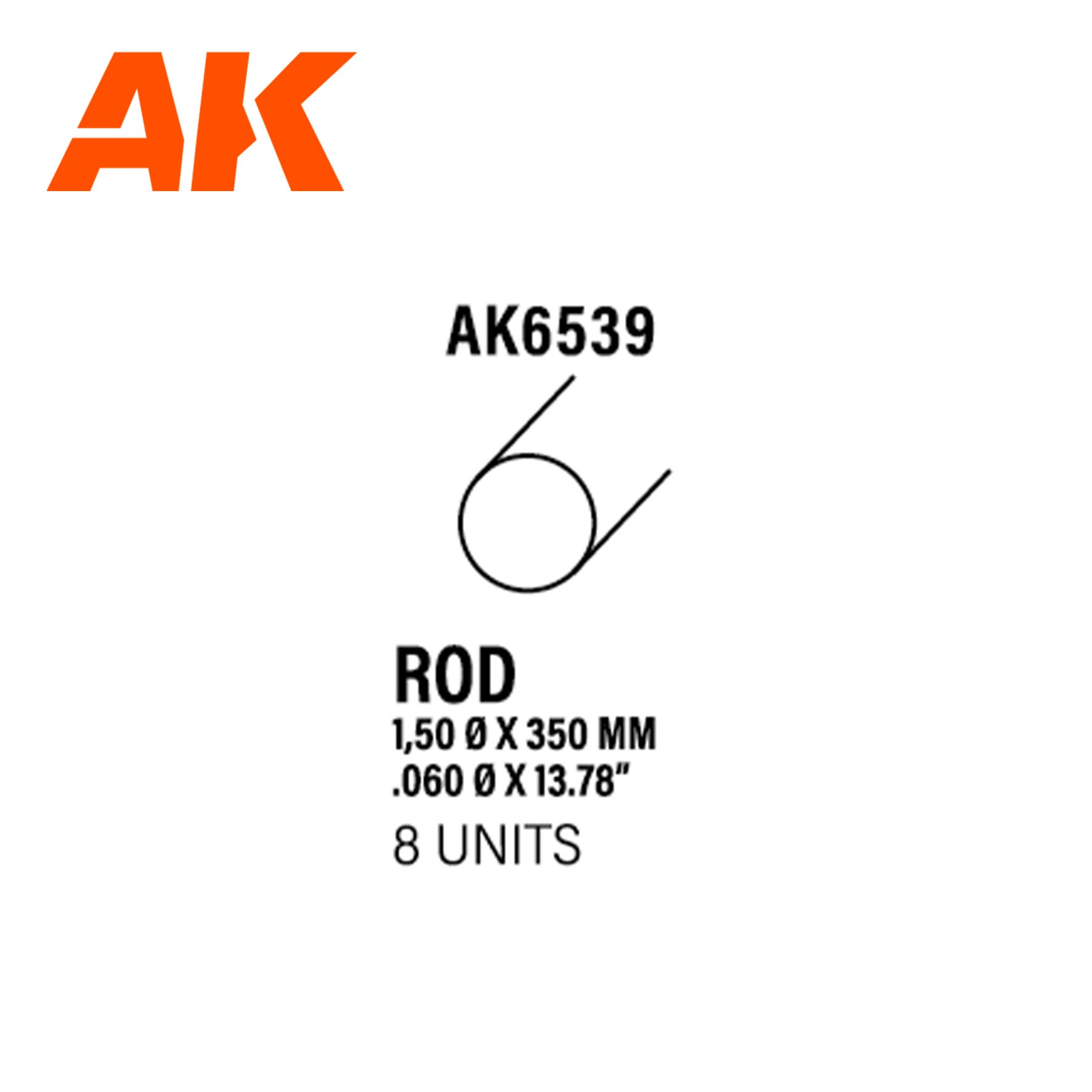 AK Interactive Styrene Rod - 1.50 Diameter x 350mm x 8 Units | 8435568313330