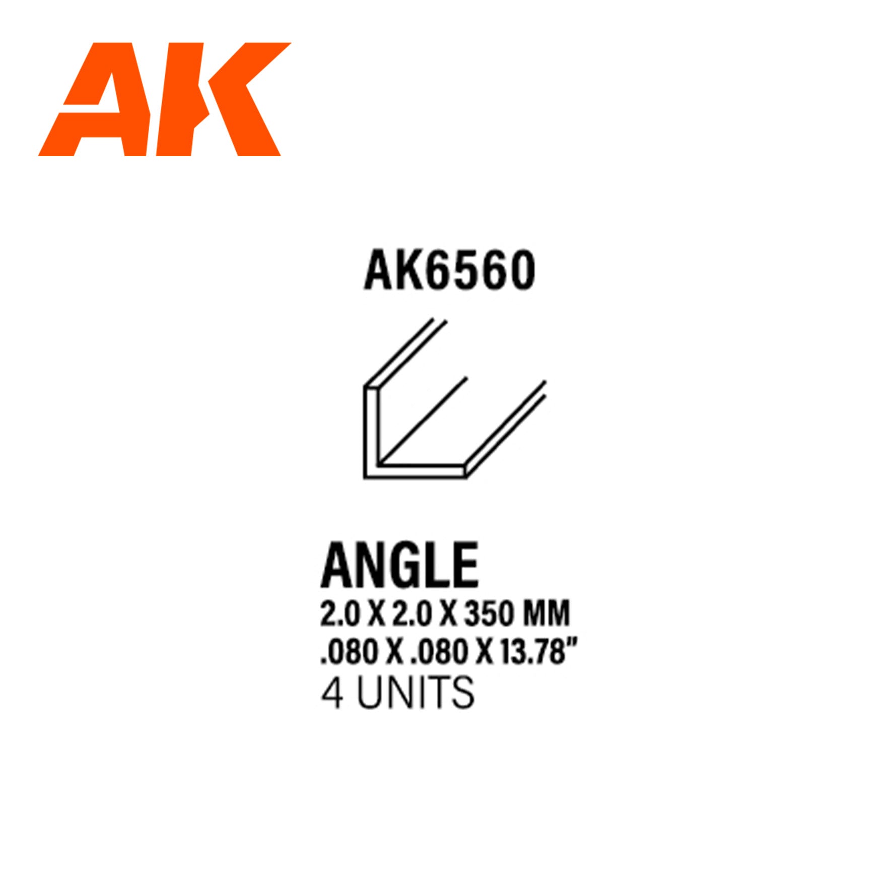 AK Interactive Styrene Angle - 2.0 x 2.0 x 350mm x 4 Units | 8435568313545