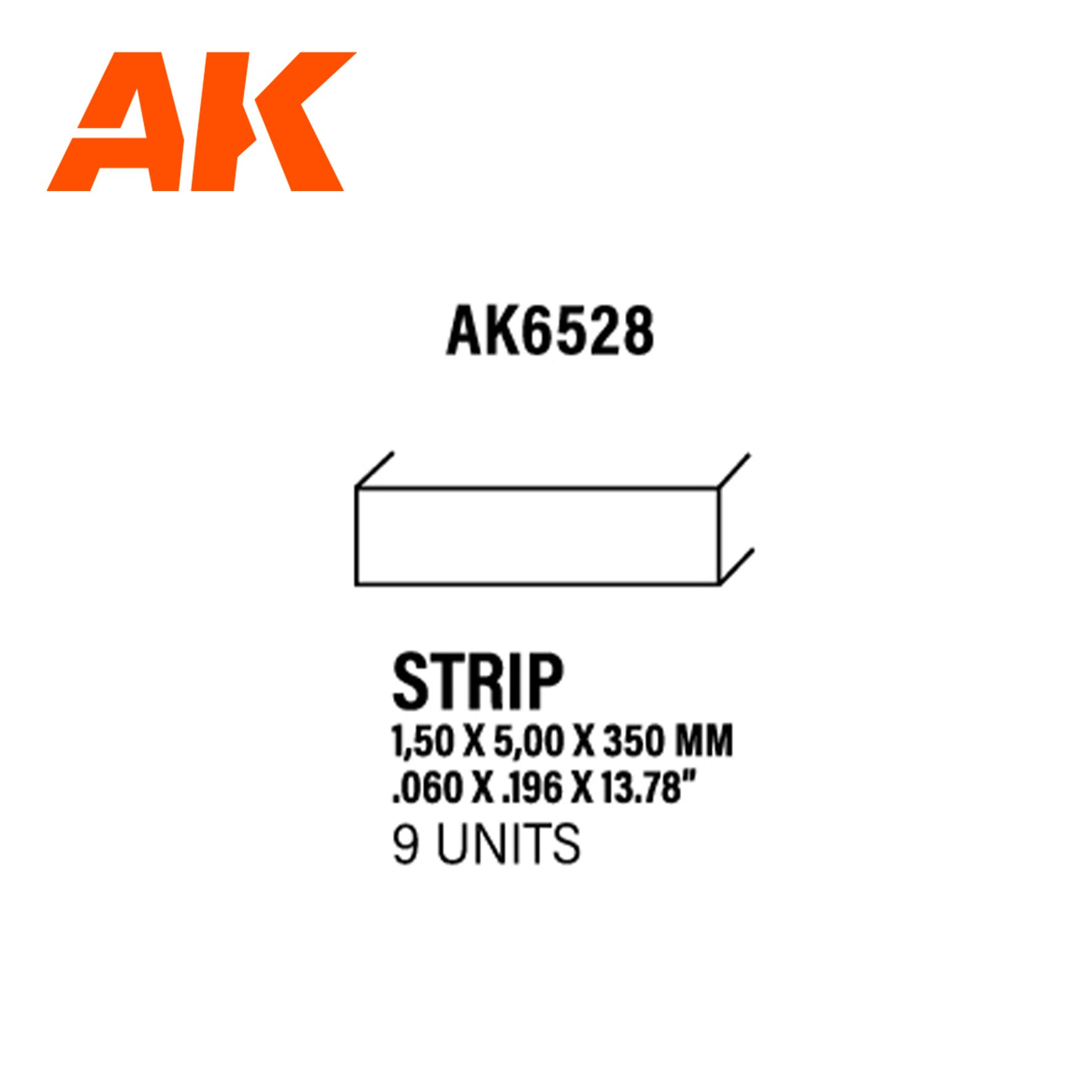 AK Interactive Styrene Strip - 1.50 x 5.00 x 350mm x 9 Units | 8435568313224
