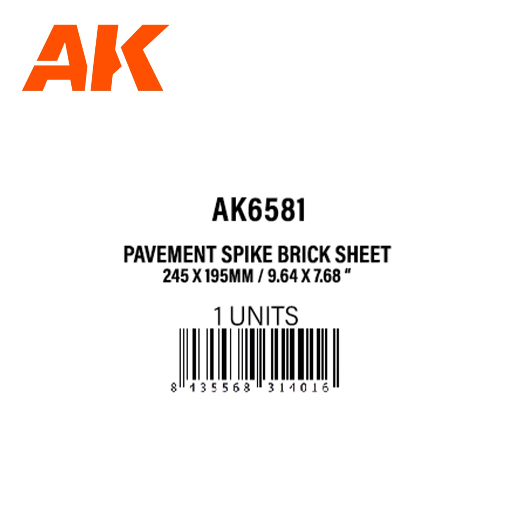 AK Interactive Textured Styrene Sheet - Pavement Spike Brick Sheet - 245x 195mm x 1 Unit | 8435568314016