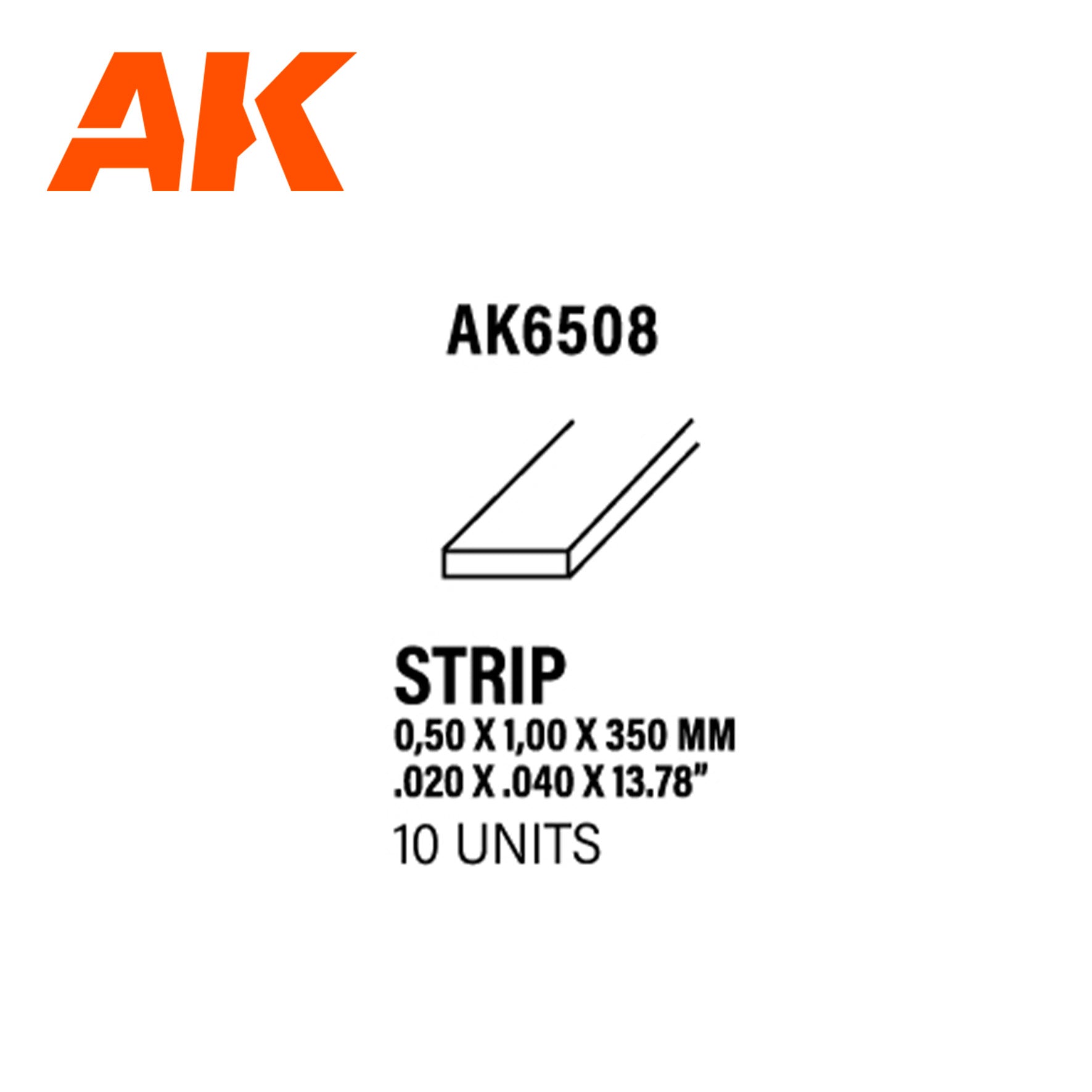 AK Interactive Styrene Strip - 0.50 x 1.00 x 350mm x 10 Units | 8435568313026