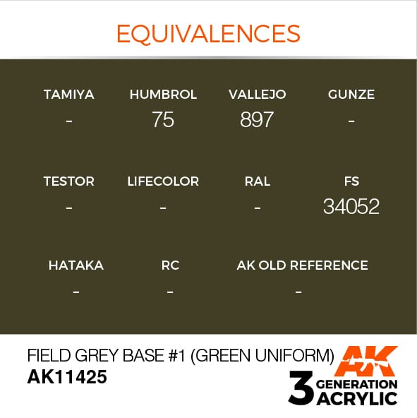 AK Interactive 3G Field Grey Base #1 (Green uniform) | 8435568310919