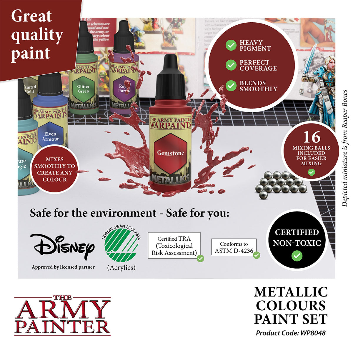 Army Painter Metallic Colours Paint Set w/ Mixing Balls | 5713799804807