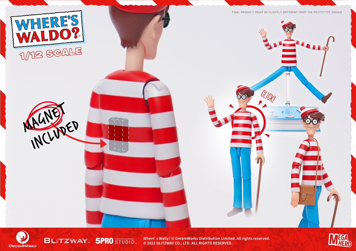Blitzway Waldo 1/12th Scale Action Figure (Normal version) 'Where's Waldo', 5Pro Studio MEGAHERO Series