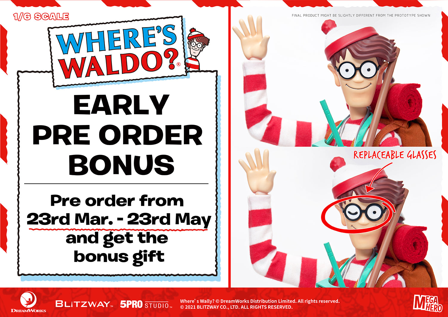 Blitzway Waldo 1/6th Scale Action Figure 'Where's Waldo', 5Pro Studio MEGAHERO Series